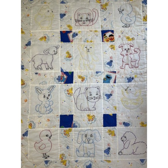 Handmade Sesame Street Blanket Embroidered Animals Baby Blanket - Picture 5 of 16